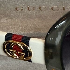 Gucci SIGNED Green and White Sunglasses with Gold GG on temple